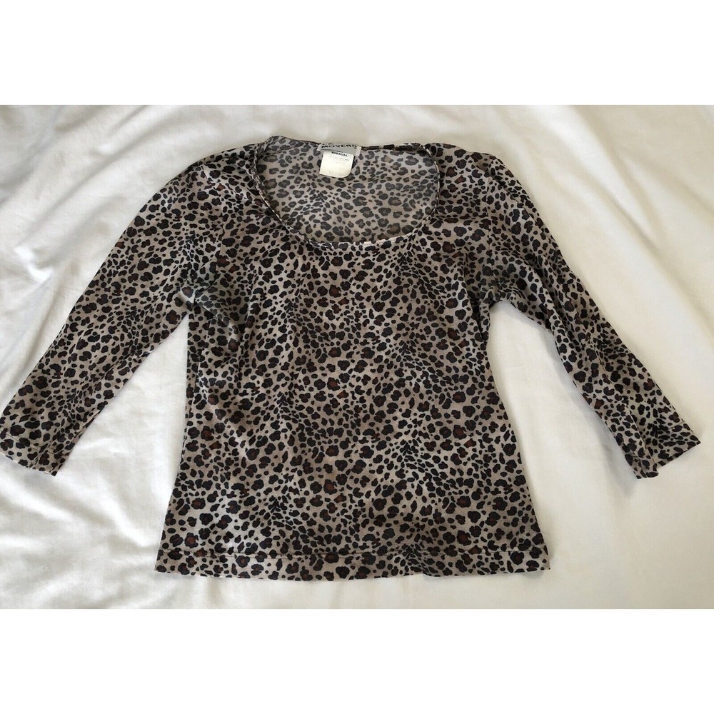 Vintage 90s Y2K Women's Medium Stretch Sheer Long Sleeve Mesh Animal Print Shirt